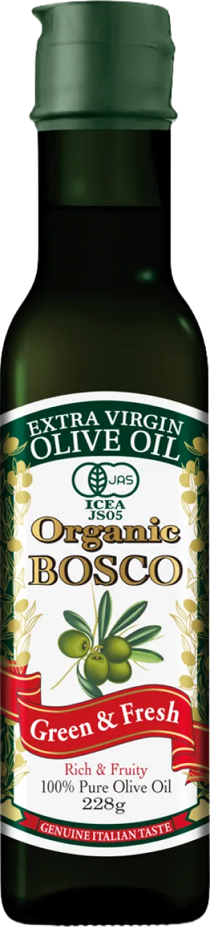 BOSCO オーガニックエキストラバージンオリーブオイルの商品パッケージ