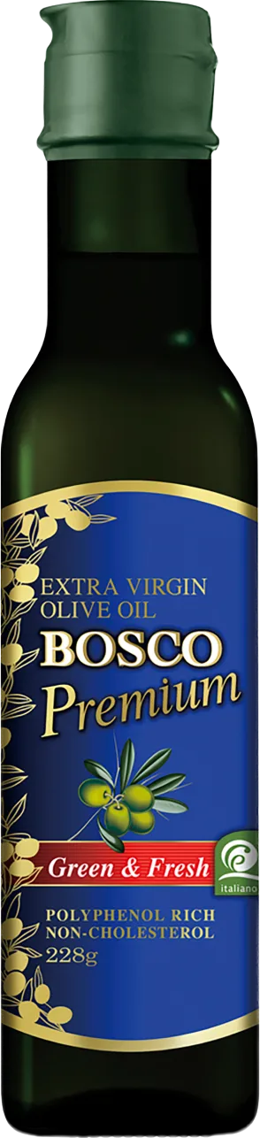 BOSCO プレミアムエキストラバージンオリーブオイルの商品パッケージ